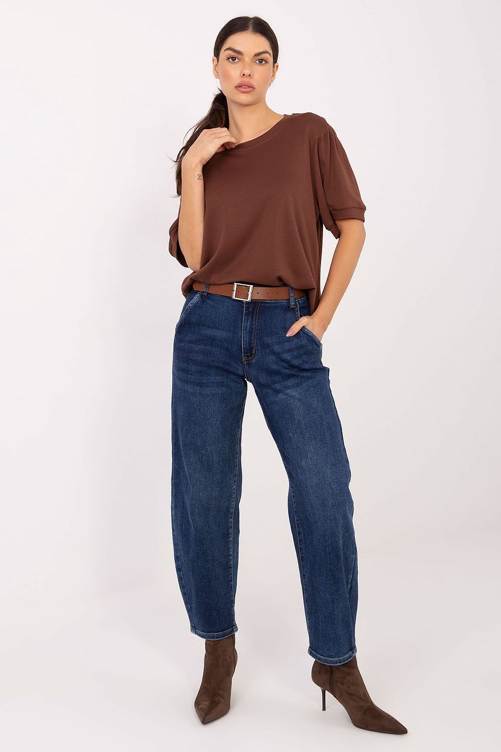 Jeans femme en coton taille haute fuselés – Aria bleu | Zachoo