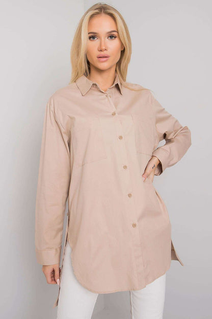 Chemise longue femme coton fluide – Melora beige universelle | Zachoo