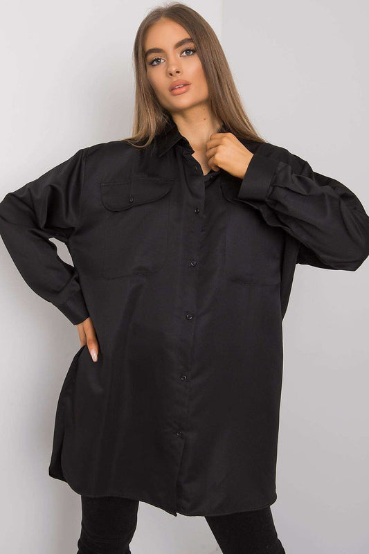 Chemise longue Melvara poches noir universelle | Zachoo