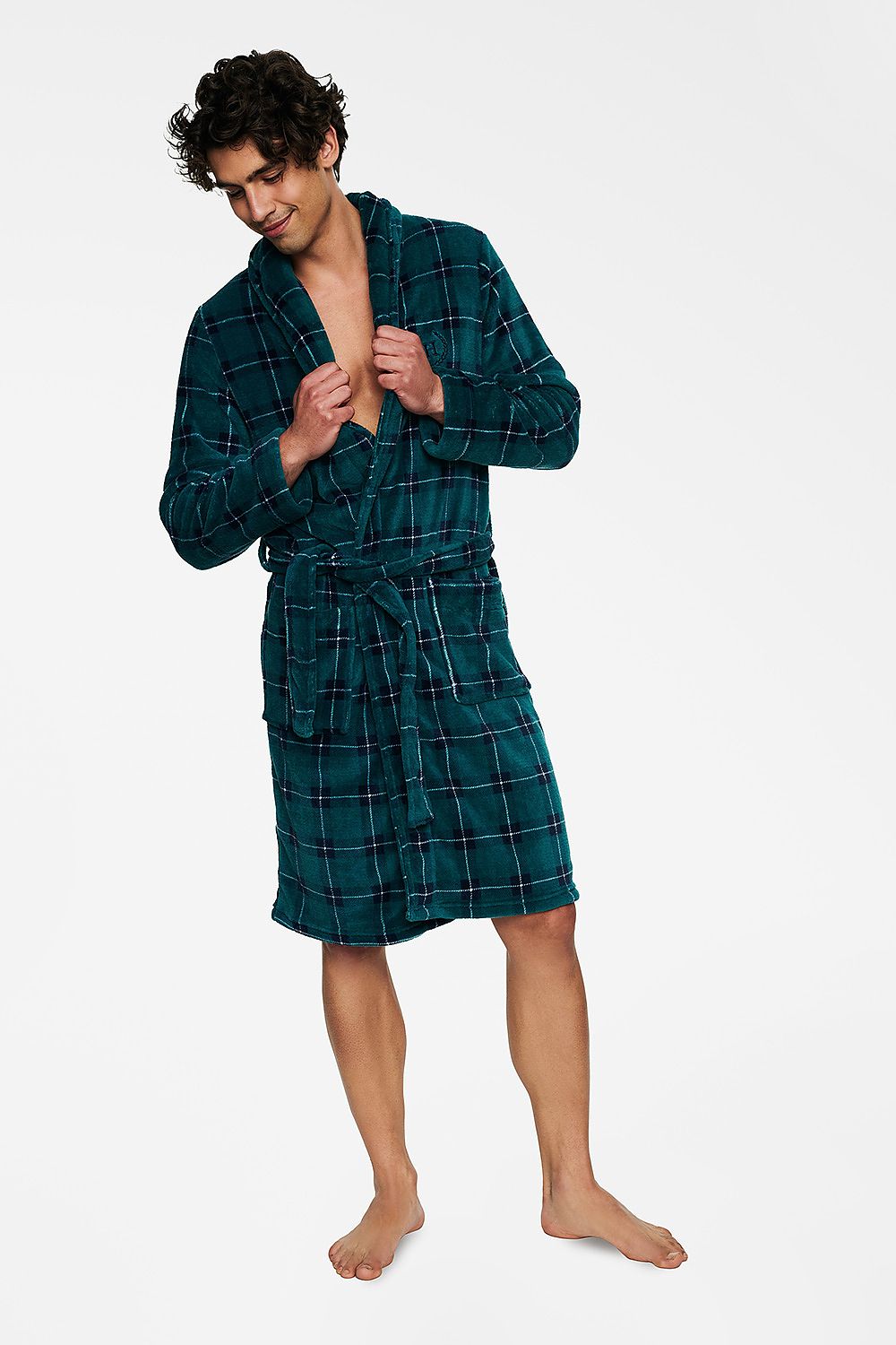 Peignoir homme en polyester avec ceinture – Valerio bleu marine | Zachoo