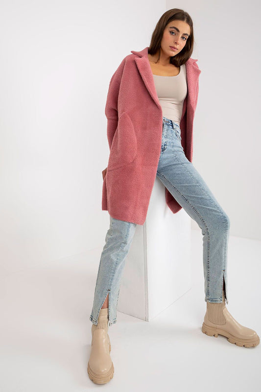 Manteau femme mi-long en laine et angora – Solène rosé universelle | Zachoo