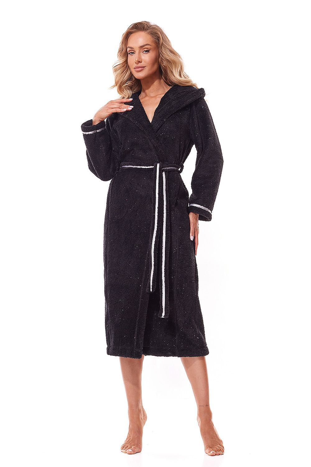Peignoir femme Velsoren doux à capuche noir | Zachoo