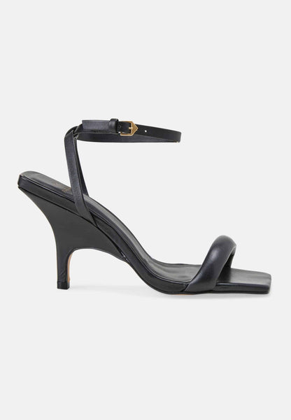Sandales femme en cuir noir à talon haut 9 cm – Cortiva | Zachoo