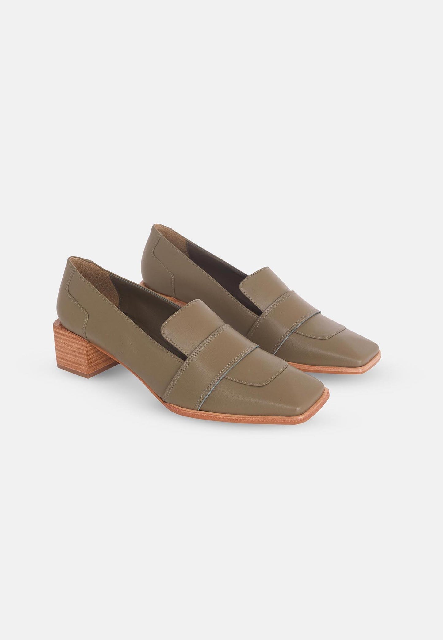 Mocassins femme en cuir premium avec talon 4 cm – Lourova Vert | Zachoo