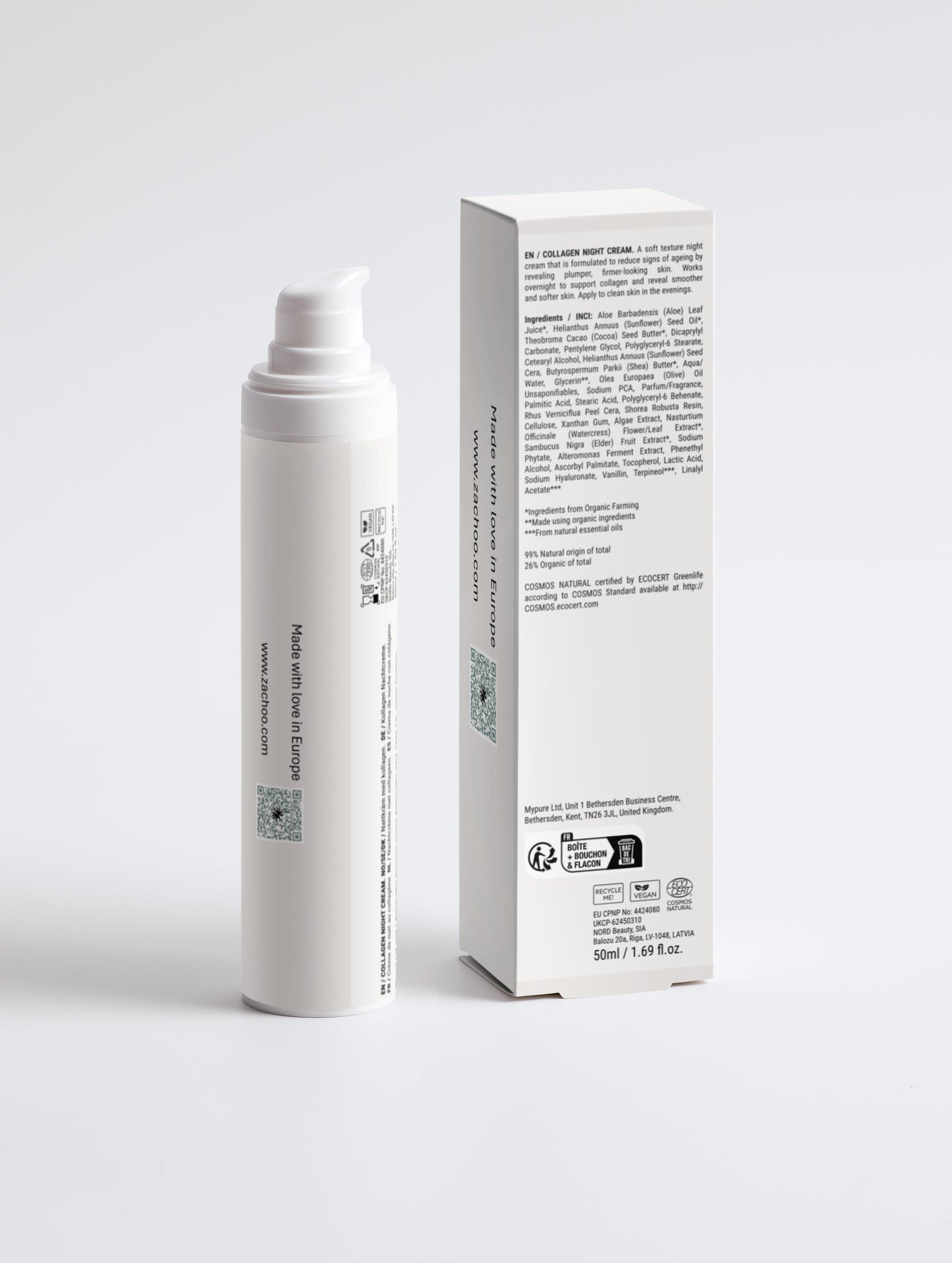 Crème de Nuit Anti-Âge Collagène & Plancton - Fermeté & Nutrition - Peaux Matures - Bio & 99% Naturelle - 50ml | Zachoo