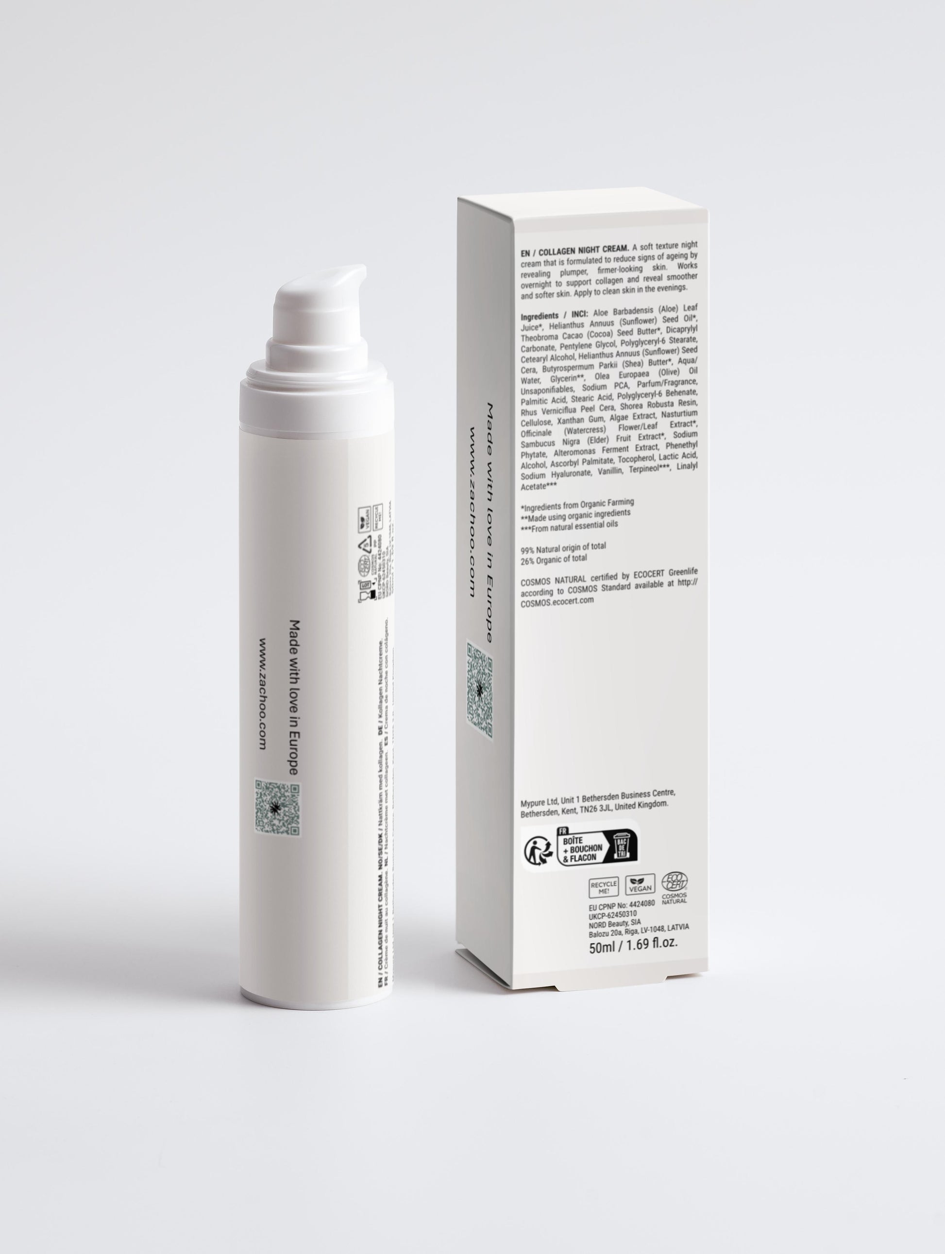 Crème de Nuit Anti-Âge Collagène & Plancton - Fermeté & Nutrition - Peaux Matures - Bio & 99% Naturelle - 50ml | Zachoo