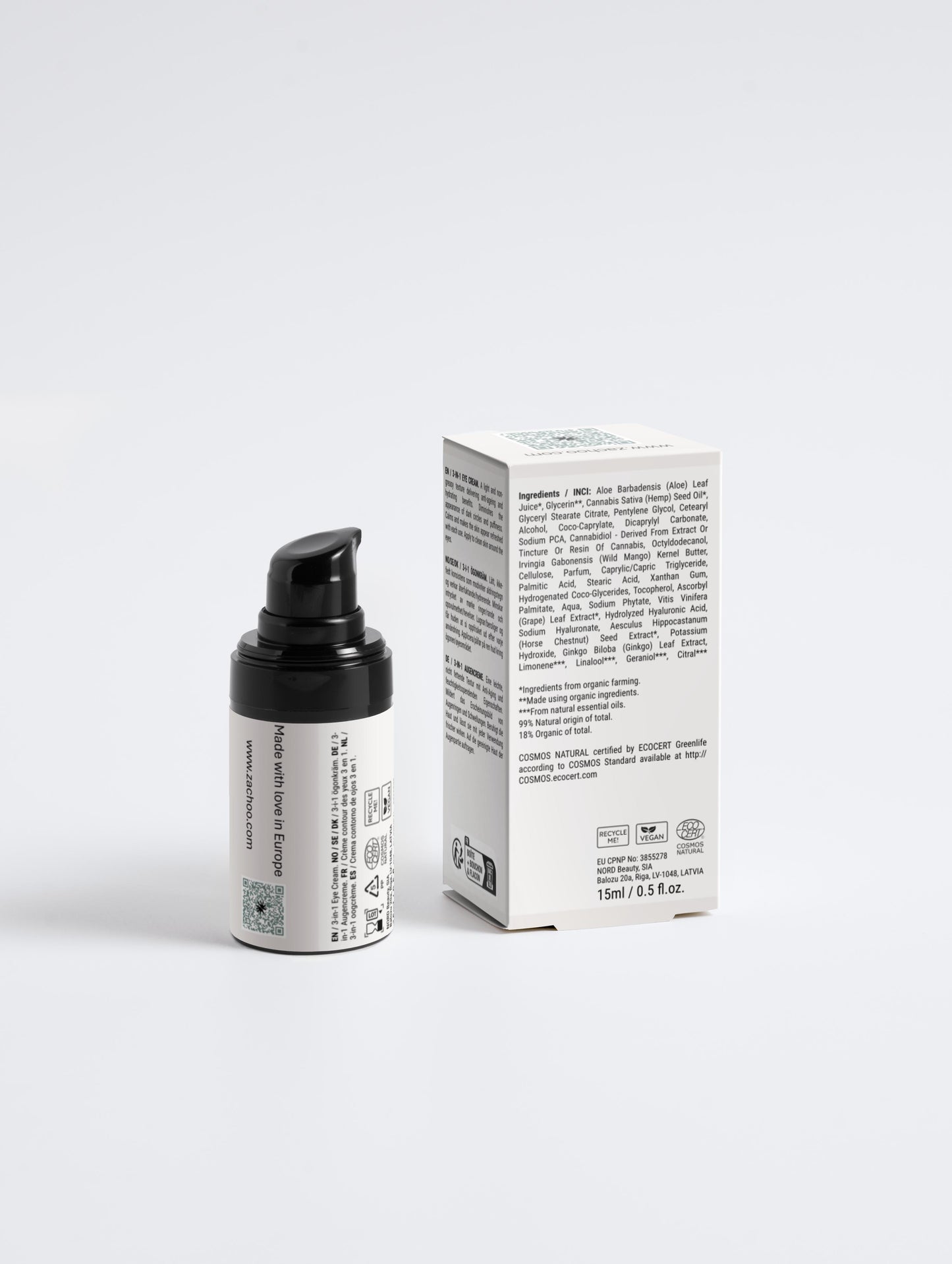 Soin Contour des Yeux 3-en-1 – Anti-Fatigue – Cernes, Poches, Ridules – Certifié Ecocert – 15ml | Zachoo