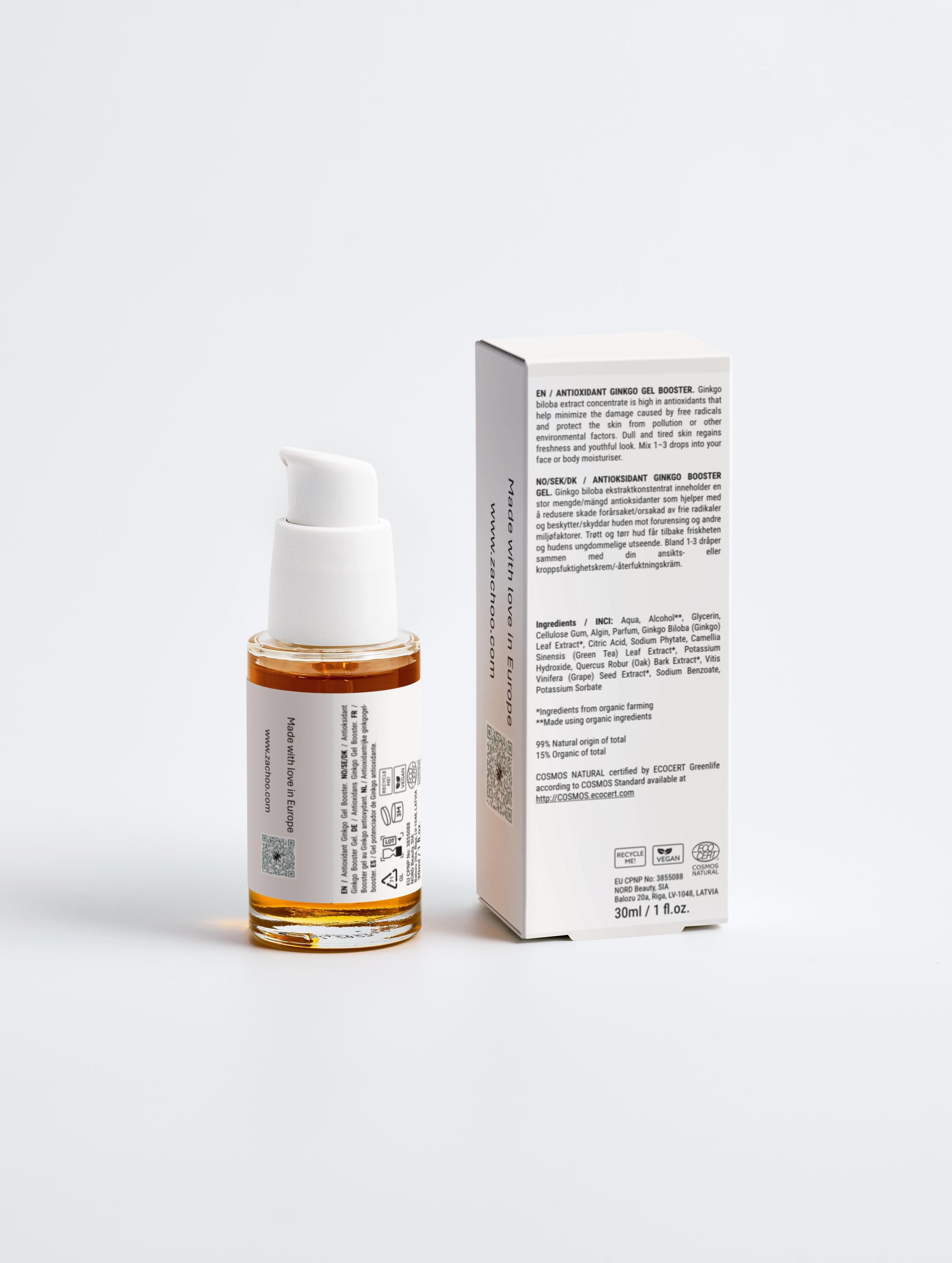 Gel Booster Visage Antioxydant au Ginkgo – Protection & Éclat – Certifié ECOCERT – 30 ml | Zachoo